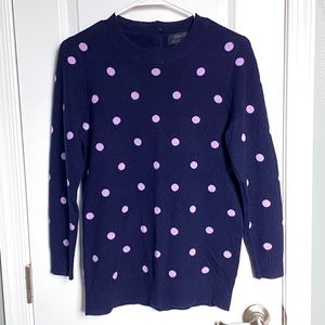 J.CREW ITALIAN CASHMERE NAVY POLKA DOT CREW NECK SWEATER SIZE SMALL